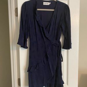 BOGO! Line & Dot Navy Ruffle Wrap Dress